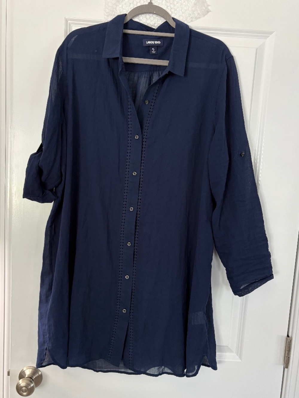 Lands' End Navy Blue Button Down Bathing Suit Coverup